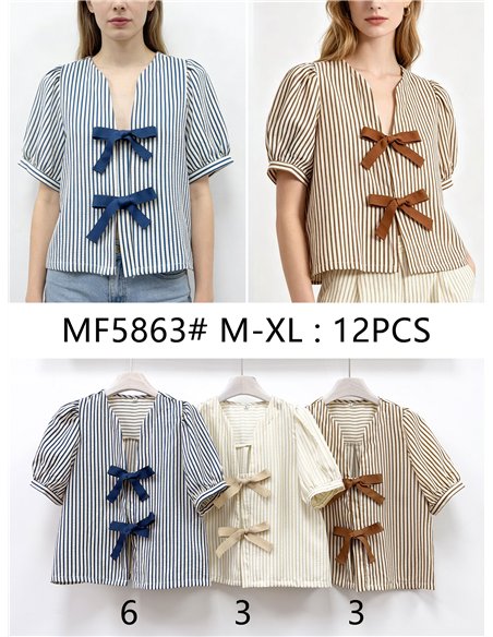 Blusa rayas con lazos frontales