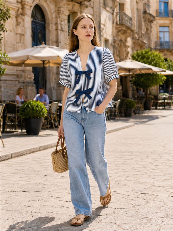 Blusa rayas con lazos frontales