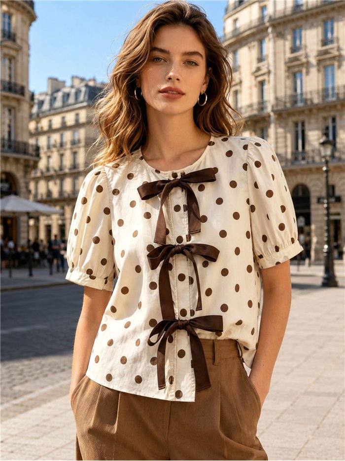 Blusa lunares con lazos contrastes