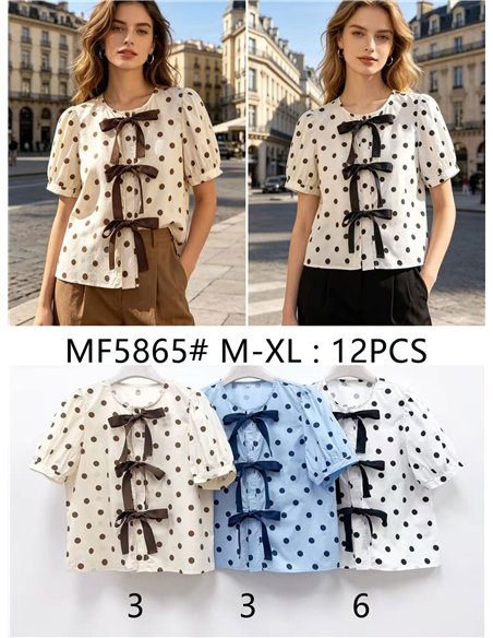 Blusa lunares con lazos contrastes