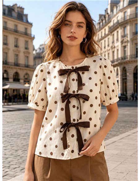 Blusa lunares con lazos contrastes