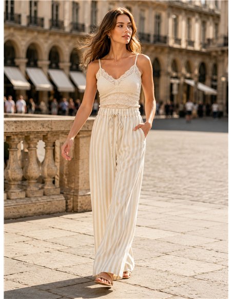 Pantalón palazzo rayas con cordón