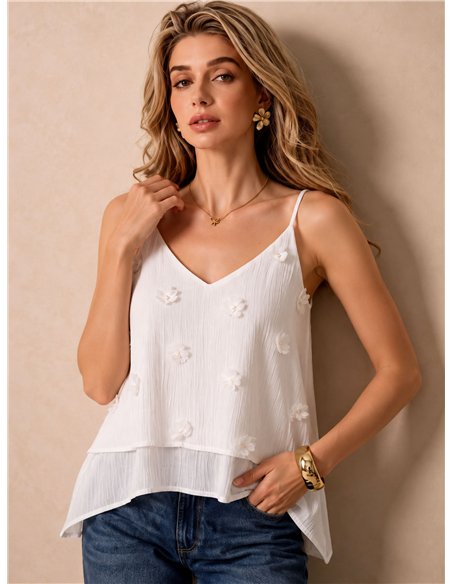 Top de tirantes con flores en relieve