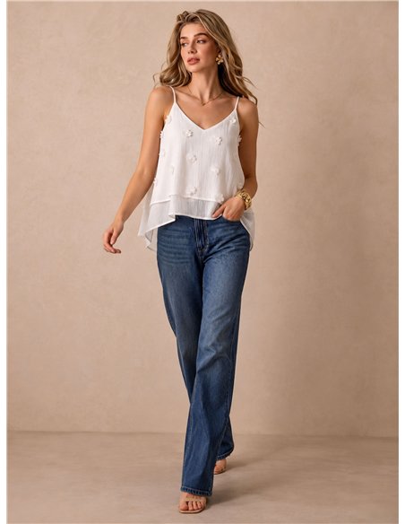 Top de tirantes con flores en relieve