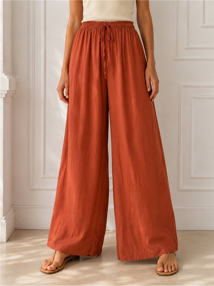 Pantalón palazzo liso con cintura elástica