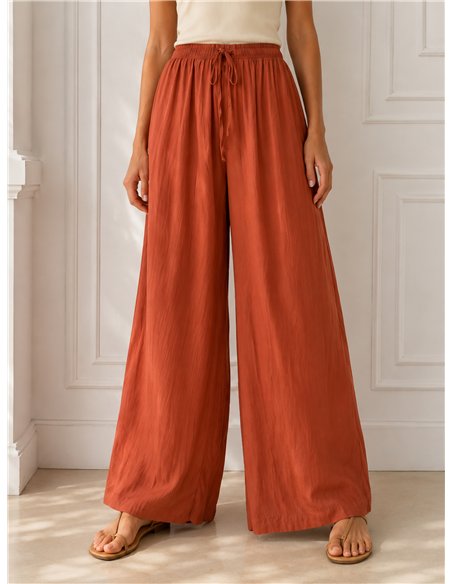 Pantalón palazzo liso con cintura elástica