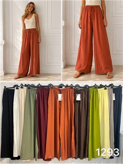 Pantalón palazzo liso con cintura elástica 2