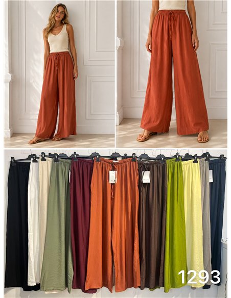 Pantalón palazzo liso con cintura elástica
