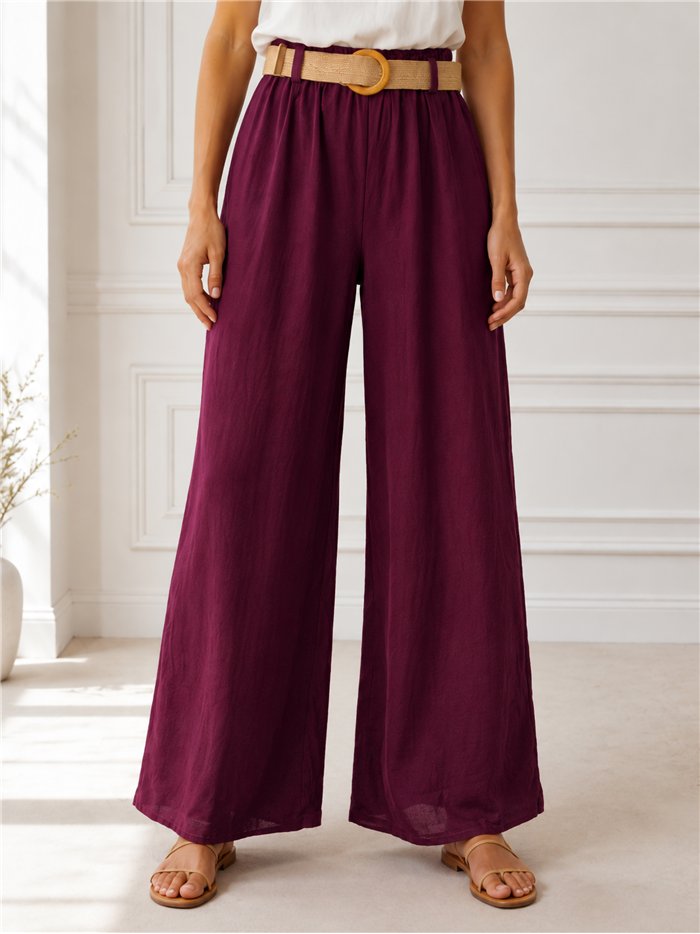 Pantalón palazzo liso con cinturón