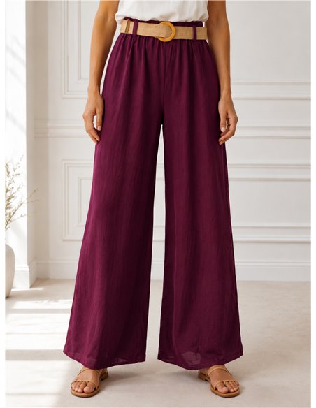 Pantalón palazzo liso con cinturón