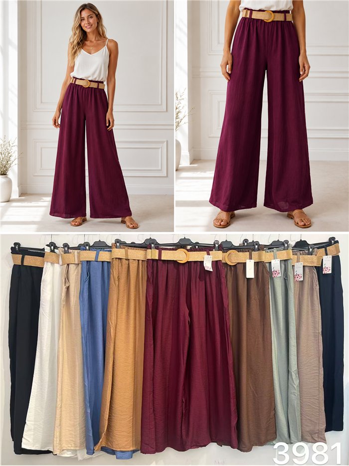 Pantalón palazzo liso con cinturón