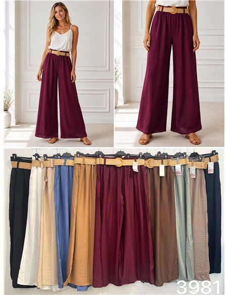 Pantalón palazzo liso con cinturón