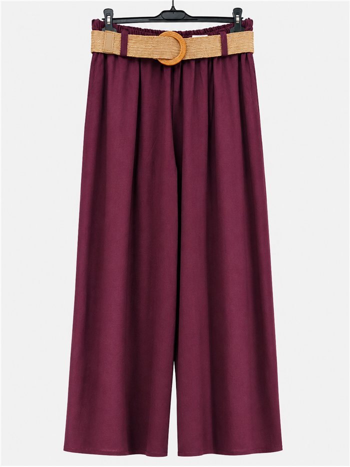 Pantalón palazzo liso con cinturón
