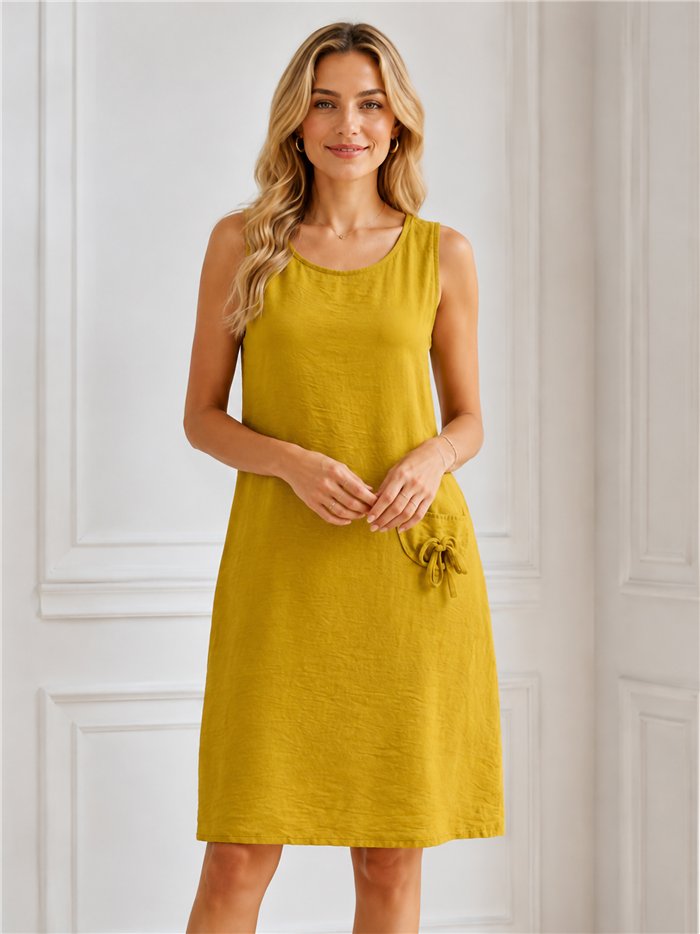 Robe sans manches avec poche et détail nœud