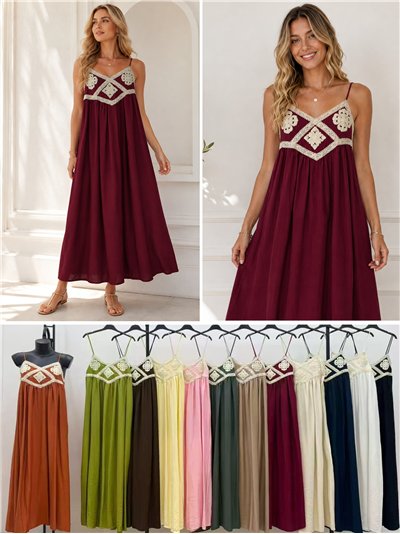 Vestido largo boho detalle crochet 2