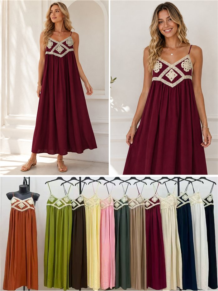 Vestido largo boho detalle crochet