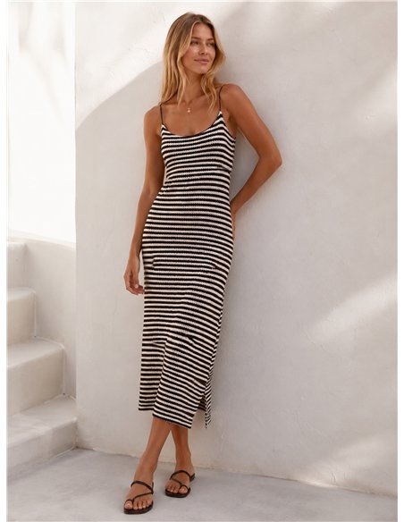 Vestido midi rayas de punto con tirantes