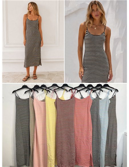Vestido midi rayas de punto con tirantes