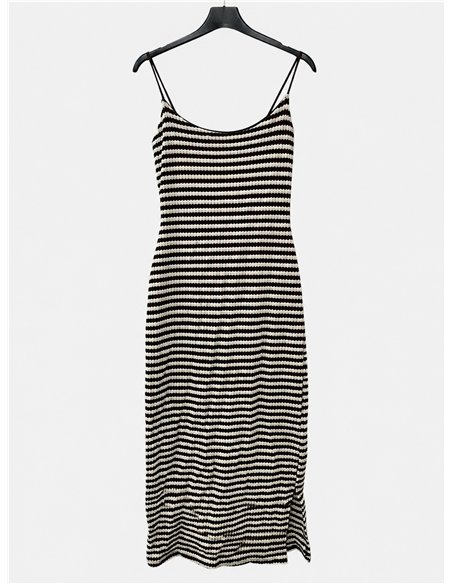 Vestido midi rayas de punto con tirantes