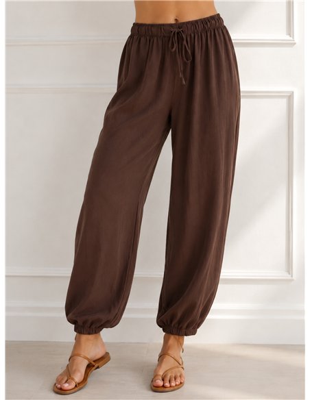 Pantalón bombacho fluido con cintura elástica
