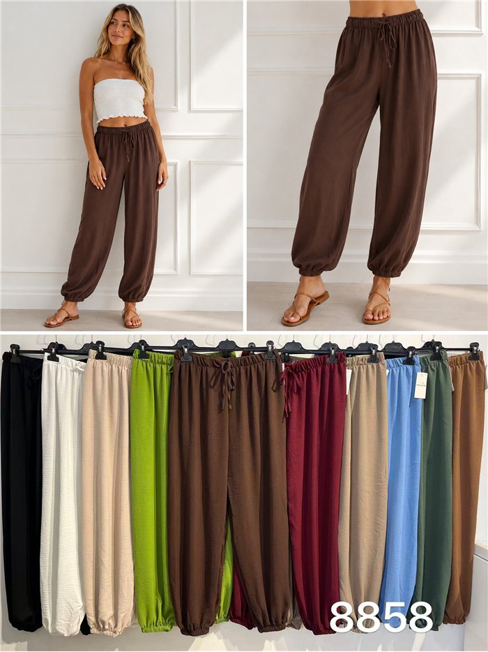 Pantalón bombacho fluido con cintura elástica
