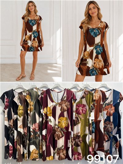 Vestido lycra corto estampado flores 2