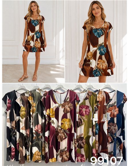 Vestido lycra corto estampado flores