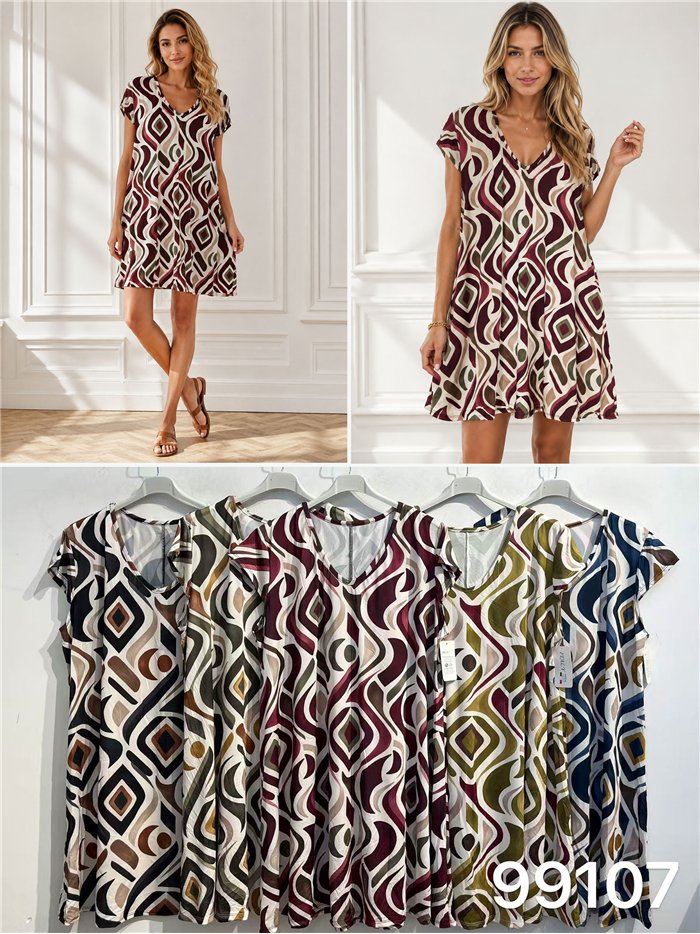Vestido lycra corto estampado rombos