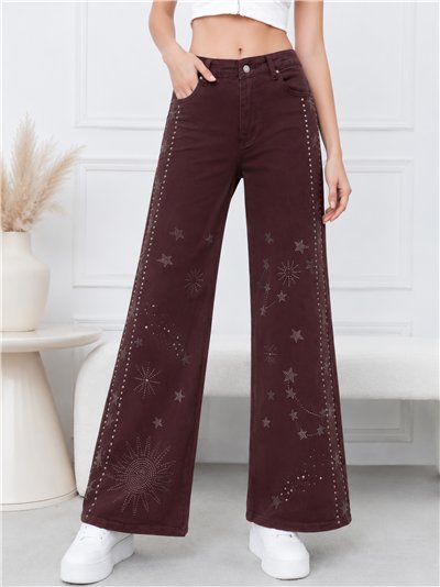 Jeans wide leg strass estrellas