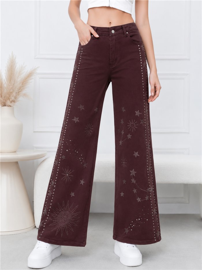 Jeans wide leg strass estrellas