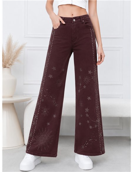 Jeans wide leg strass estrellas