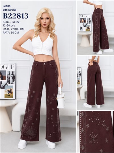 Jeans wide leg strass estrellas 2
