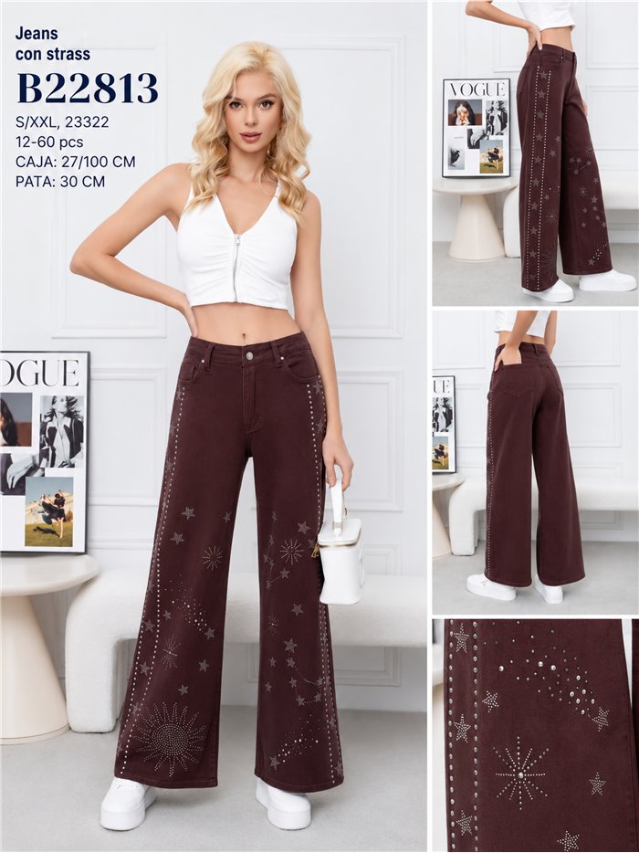 Jeans wide leg strass estrellas