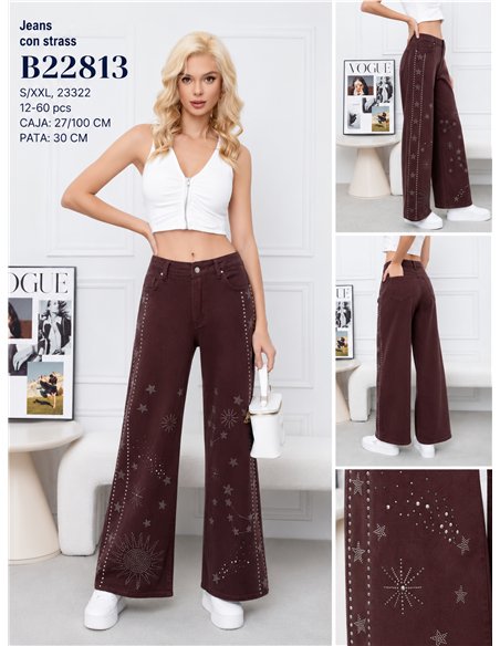Jeans wide leg strass estrellas