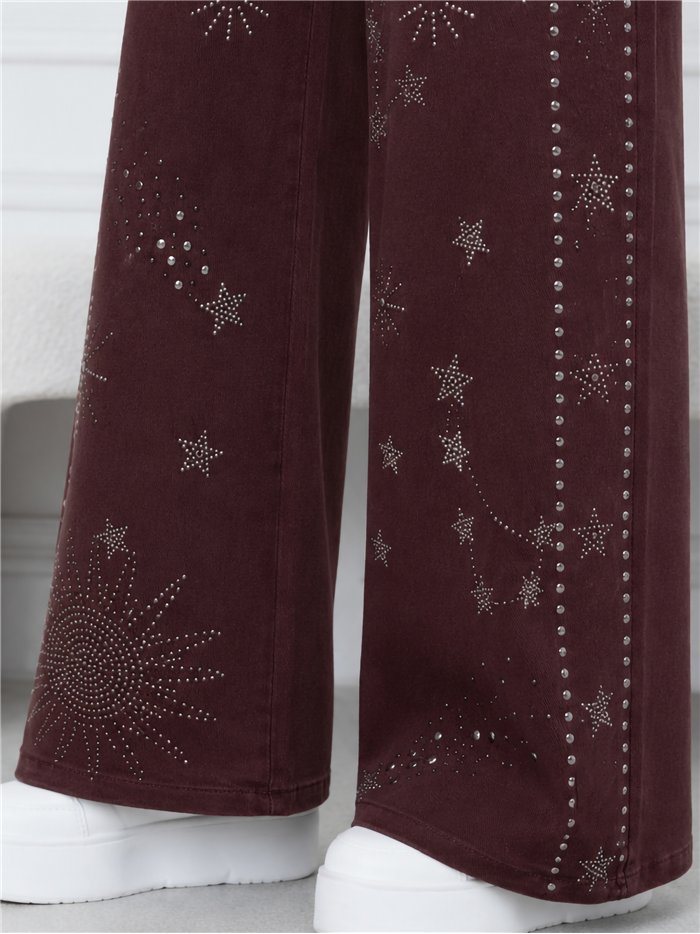 Jeans wide leg strass estrellas