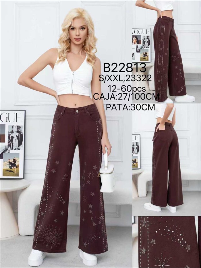 Jeans wide leg strass estrellas