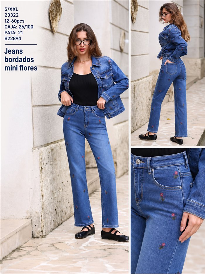Jeans flores bordadas