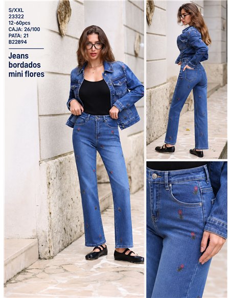 Jeans flores bordadas