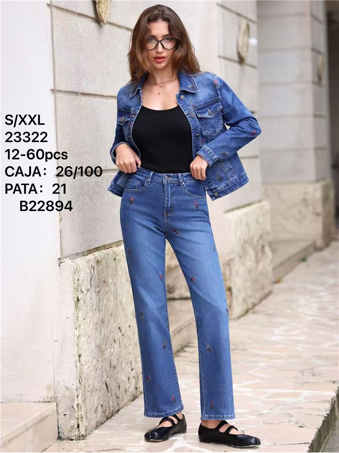 Jeans flores bordadas