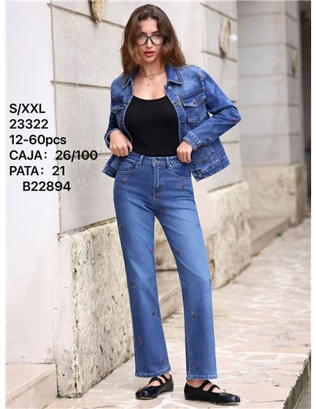 Jeans flores bordadas