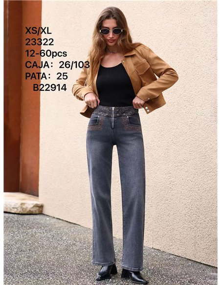 Embroidered waist straight jeans with eyelet detail