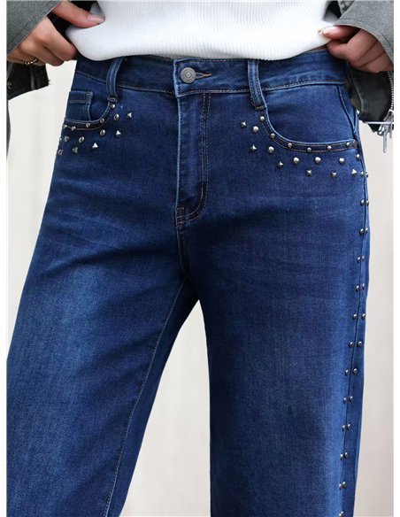 Jeans wide leg con tachas