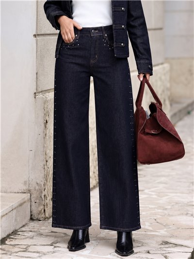 Jeans wide leg con tachas