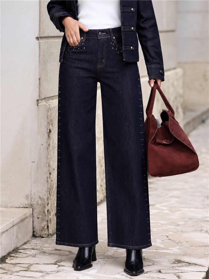 Jeans wide leg con tachas