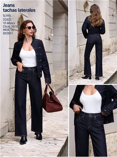 Jeans wide leg con tachas 2