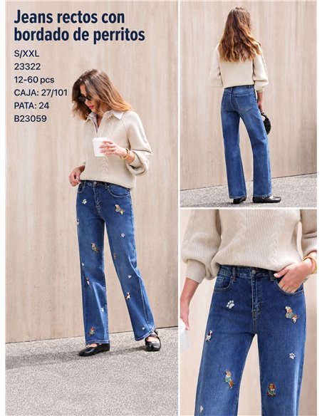 Jeans rectos perritos bordados