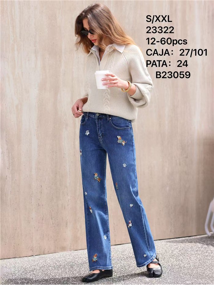 Jeans rectos perritos bordados