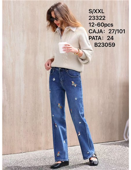 Jeans rectos perritos bordados