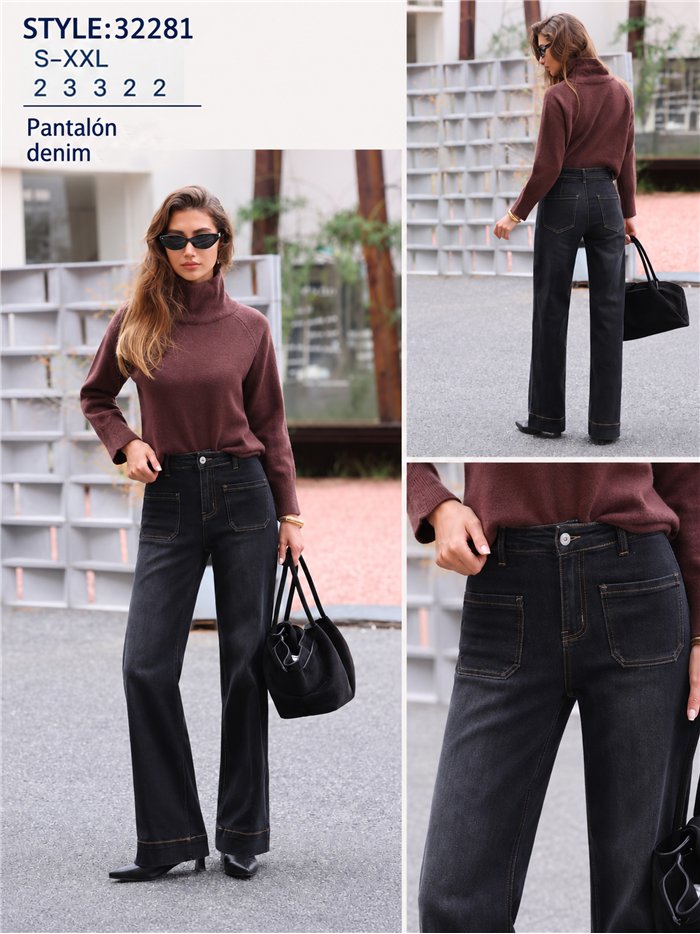 Jeans rectos negro con bolsillos delanteros