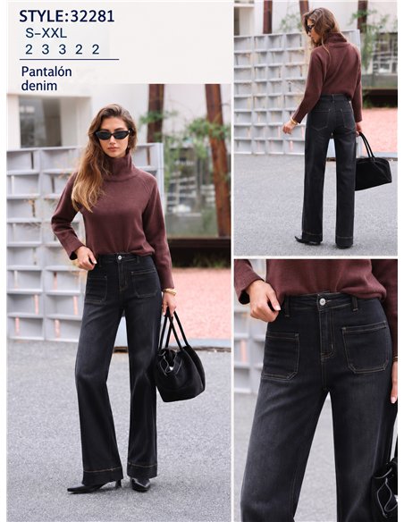 Jeans rectos negro con bolsillos delanteros